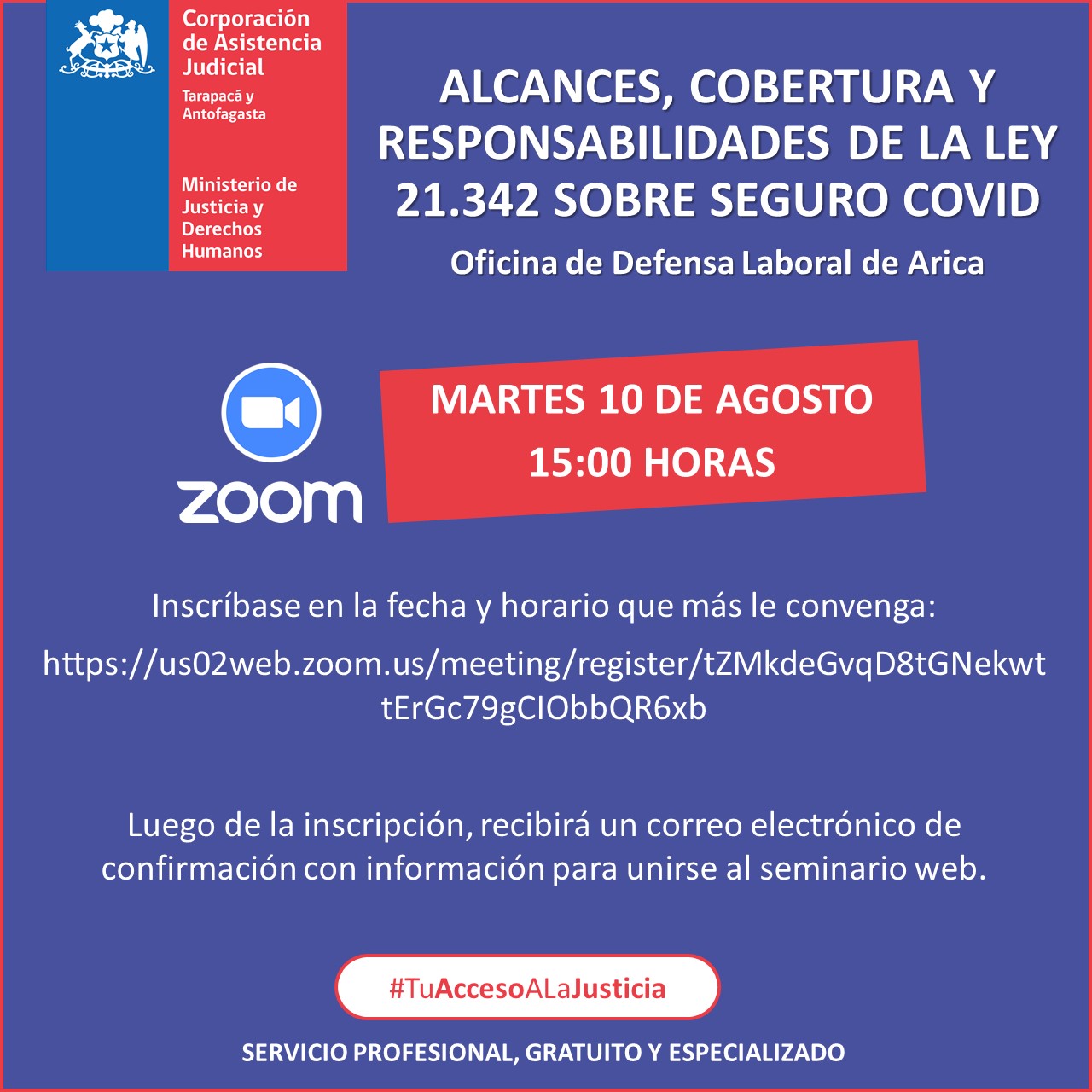 Invitamos a la charla de la Oficina de Defensa Laboral de Arica y Parinacota